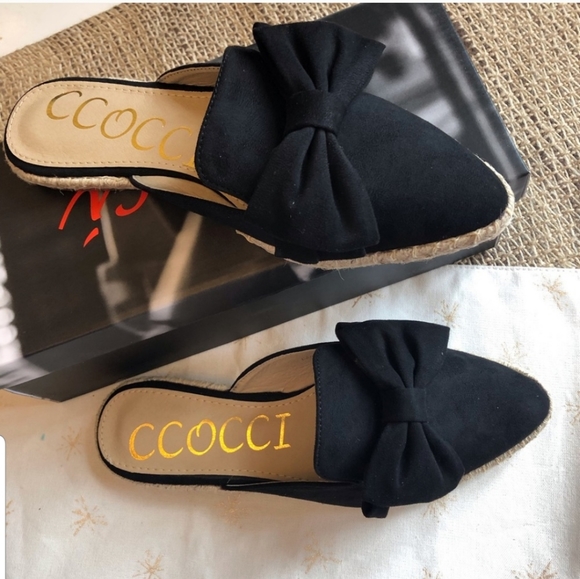 💞🌷Boutique Black Faux Suede Raffia Trim Mules 💞 - Picture 5 of 5